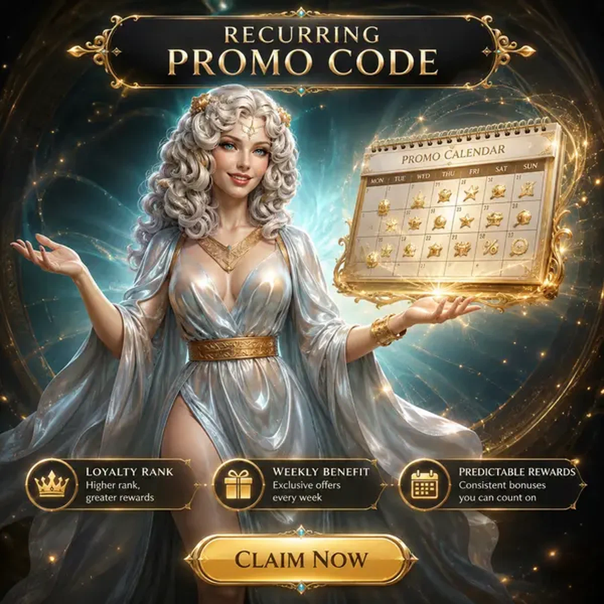Promo Code Kalender schwebt, während Win Aura Gastgeberin wöchentliche Belohnungen enthüllt
