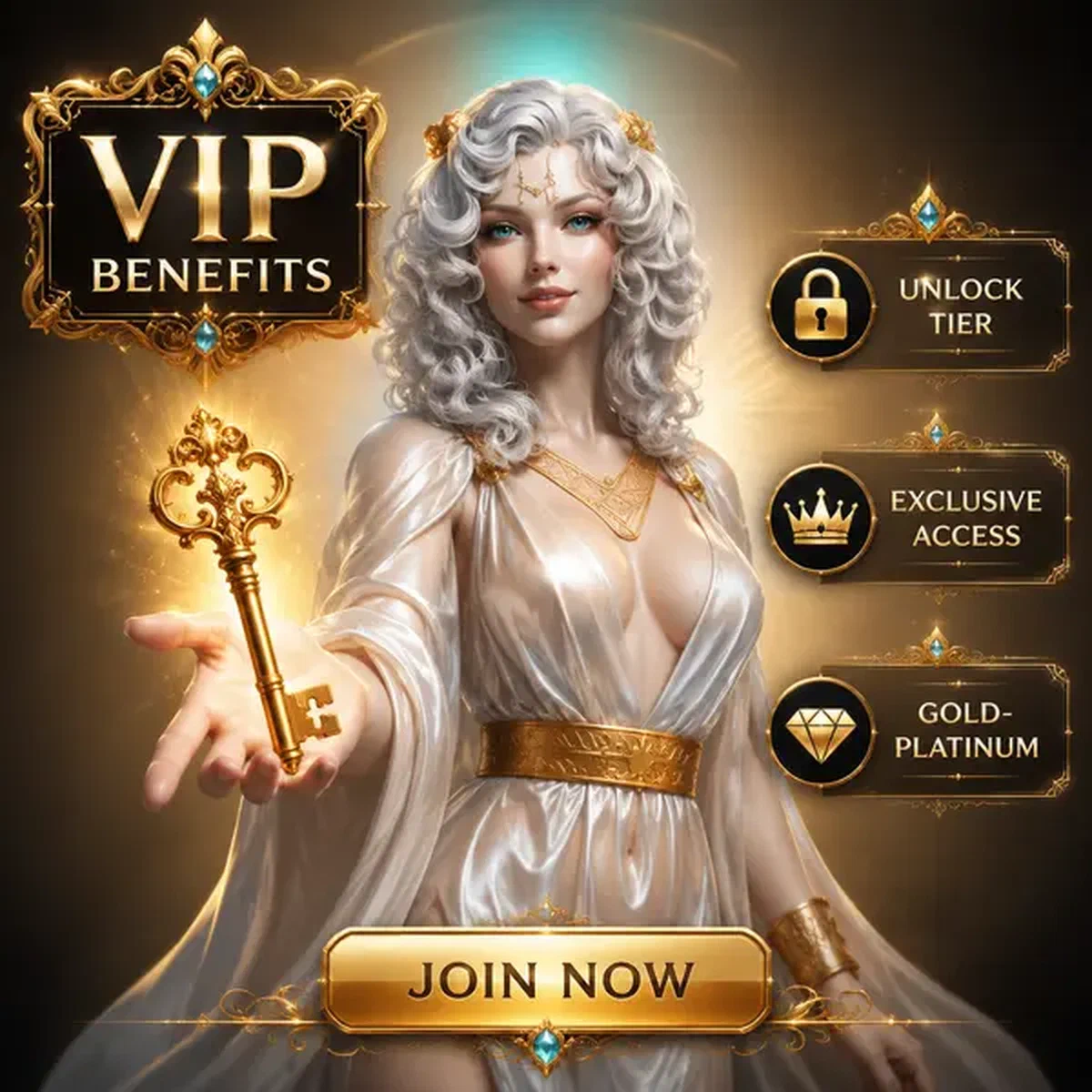 VIP-Gastgeberin präsentiert goldenen Promo Code Schlüssel bei VIP Exclusive Codes und Gold-Platin-Vorteilen