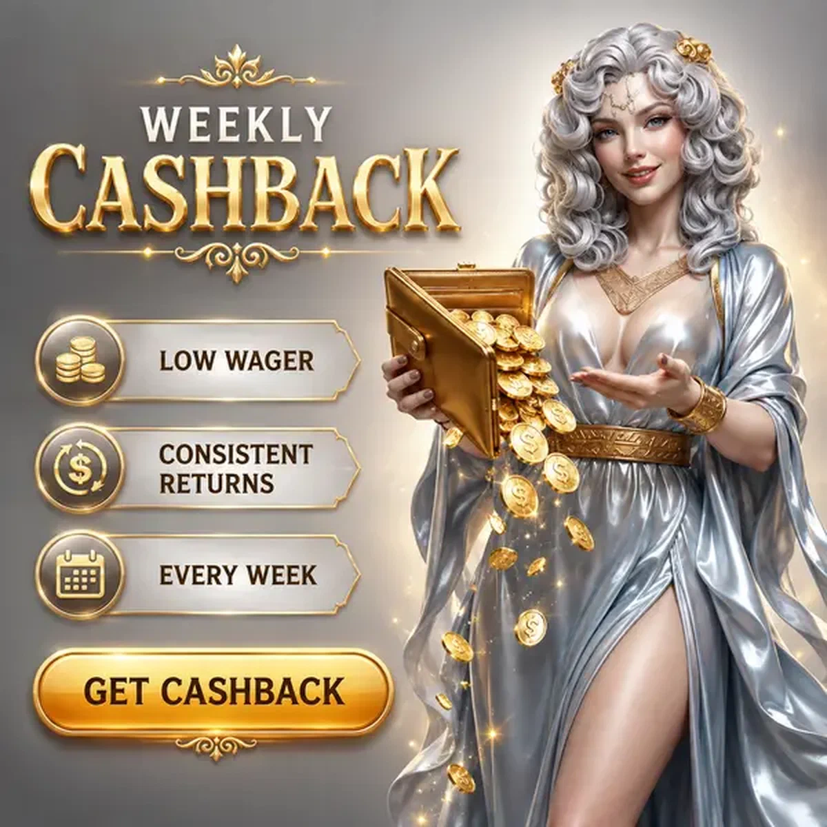 Göttin enthüllt wöchentliche Cashback-Brieftasche, die von Bonus-Coins bei rhythmischen Erträgen überquillt